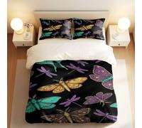 Juego de funda de edredón vintage con ilustración de insectos, ropa de cama de insectos con gemas pastel, diseño elegante para dormitorio, juego de 3 piezas (03, individual + 50 x 75 cm x 2)