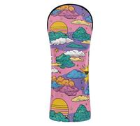 Juego de funda de golf con diseño de cielo morado, sol, nube, luna, caricatura, impermeable, con etiquetas de números para conductor híbrido y maderas de calle