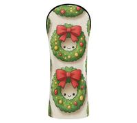Juego de funda de golf de piel sintética con etiquetas de números para conductor, maderas y corona de Navidad híbrida, bonito patrón con lazos rojos