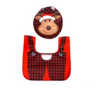 Juego de funda de inodoro y alfombra de Papá Noel para Navidad, hecha con tela de franela no tejida, se adapta a inodoros redondos y ovalados estándar con funda de caja de pañuelos (D)