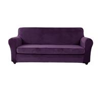 Juego de funda de sofá elástica de terciopelo morado de alta calidad y diseño antideslizante para sofá, lazos elásticos XL, ajuste para sofá de 4 plazas, fácil cuidado y protección elegante