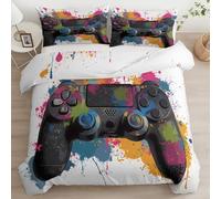 Juego de Funda Edredon 150 x 220 cm y 2 Fundas de Almohada 50 x 75 cm, Fantasía Consola De Videojuegos Pintura A Tinta Funda para nórdico con Cremallera - Negro Funda nórdica de Microfibra Cepillada