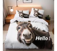 Juego de Funda Edredon Burro Lindo 135x200 cm + 2 Fundas de Almohada 50x75 Burro Animal Funda Nórdicas Cama 3D Diseño Impresión Microfibra Decoración del Juego de Sábanas del Dormitorio