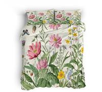 Juego de Funda Edredon Floral Retro, Funda Nórdicas Cama Flor Mariposa de Acuarela 155x220 cm Textil de Microfibra con diseño Reversible, Suave, Uso Todo el año 1 Copripiumino e 2 Federe 50x75cm