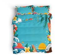 Juego de Funda Edredon Palmera, Funda Nórdicas Cama Atardecer 155x220 cm Textil de Microfibra con diseño Reversible, Suave, Uso Todo el año 1 Copripiumino e 2 Federe 50x75cm * 2