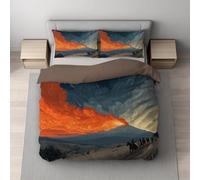 Juego de Funda Edredón y Funda Nórdica Reversible en Microfibra Súper Suave y Transpirable con Cremallera Oculta, Cama Individual, 140 x 200 cm, Gris, Volcán Meteoro Caballo