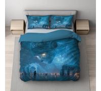 Juego de Funda Edredón y Funda Nórdica Reversible en Microfibra Súper Suave y Transpirable con Cremallera Oculta, Cama Doble, 200 x 220 cm Azul, Abstracto Escultura