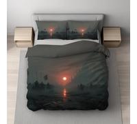 Juego de Funda Edredón y Funda Nórdica Reversible en Microfibra Súper Suave y Transpirable con Cremallera Oculta, Cama Doble Pequeña, 150 x 220 cm, Gris, Amanecer Campo De Batalla