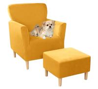 Juego de funda elástica de terciopelo para sillón y otomana, protector de muebles dorado con 4 correas antideslizantes, perfecto para sillones individuales y otomanas cuadradas, elegante decoración