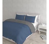 Juego de Funda nórdica 100% algodón Natural Color, Fabricado en Italia, Juego de Funda nórdica de 250 x 200 cm con Doble Solapa y Fundas de Almohada, matrimonial, Avio/Gris Oscuro