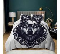 Juego de Funda Nórdica 135x200 con Estampado de Cabeza de Lobo en 3D, Diseño de Animales Salvajes, Reversible de Lujo, de Microfibra, Color Negro y Gris, para Dormitorio Infantil, para Niños y Ado