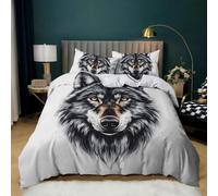 Juego de Funda Nórdica 135x200 con Estampado de Cabeza de Lobo en 3D, Diseño de Animales Salvajes, Reversible de Lujo, de Microfibra, Color Negro y Gris, para Dormitorio Infantil, para Niños y Ado