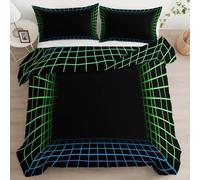 Juego de Funda Nórdica 150 x 220 cm Estampado Ciencia Ficción Videojuegos Geométrico, Ropa de Cama Reversible Negro con Cremallera Oculta - Funda Nórdica Transpirable y Suave con Fundas de Almohada