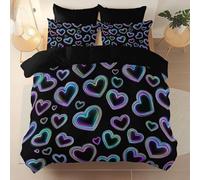 Juego de Funda Nórdica 2 Piezas 135 x 200 cm, Retro Arcoíris Corazón impresión, Negro Microfibra Reversible Funda nórdica con Cremallera Invisible, Suave Elegante Regalo Ideal para el Hogar
