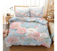 Juego de Funda Nórdica 200X200 Floral de 2/3 Piezas,Funda Nórdica Reversible con Acuarela,Flores Rosas,Hojas Verdes para Mujeres,Niñas y Parejas,Juego de Cama Azul Granja de Microfibra Suave y Tra