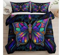 Juego de Funda Nórdica 220 x 240 cm Abstracto Ciencia Ficción Geométrico Mariposa, Ropa de Cama Reversible Multicolor con Cremallera Oculta - Funda Nórdica Transpirable Suave con Fundas de Almohada