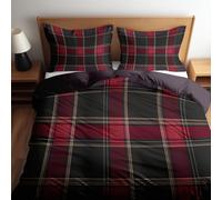Juego de Funda Nórdica 220 x 240 cm, Estampado de Textura de Cuadrados A Cuadros Negros y Rojos, Ropa de Cama Calidad de Hotel, Funda Nórdica de Marrón Oscuro Acurrucada con Cierre de Cremallera