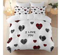 Juego de Funda Nórdica 3 Piezas 200 x 200 cm, Simple Lindo Cuadros Corazón impresión, Blanco Microfibra Reversible Funda nórdica con Cremallera Invisible, Suave Elegante Regalo Ideal para el Hogar