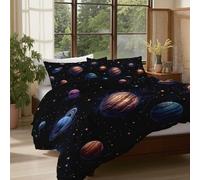 Juego de Funda Nórdica- 3 Piezas negro Planetas en el Sistema Solar Bedding, microfibra suave, resistente a arrugas, funda nórdica con cremallera oculta (230x220cm) - Estilo de dibujos animados
