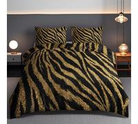 Juego de Funda Nórdica 3 Piezas para Cama 105 - Funda Edredón Reversible 200x200cm Estampado De Cebra Negra Y Dorada,Ropa de Cama Estampado Animal De Lujo para Cama Individual y Matrimonio