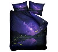 Juego de Funda Nórdica 3 Piezas para Cama 135 - Púrpura Romance Cielo Estrellado Vía Láctea Lago Funda Edredón 150 x 220 cm y 2 Fundas de Almohadas 50 x 75 cm - Microfibra Suave y Transpirable