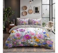 Juego De Funda Nórdica 3 Piezas para Cama - 200X200Cm, 2 Fundas De Almohadas 50X75 Cm - Microfibra Suave Y Transpirable - Púrpura Flores Silvestres Pastorales Francesas Cosmos Rosa Anaranjado