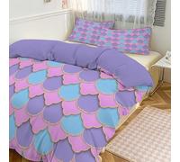 Juego De Funda Nórdica 3 Piezas para Cama - Funda Edredón, 2 Fundas De Almohadas 50X75 Cm - Microfibra Suave Y Transpirable - Púrpura Geometría Abstracta Forma Escama Pez