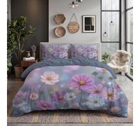 Juego De Funda Nórdica 3 Piezas para Cama - Funda Edredón 200X200Cm, 2 Fundas De Almohadas 50X75 Cm - Microfibra Suave Y Transpirable - Rosa Escena Jardín Ensueño Cosmos En Flor
