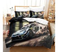 Juego de Funda nórdica 3D King, Funda de Almohada, Carrera de Coches de Rally Forestal, Juego de Funda de edredón para Adultos, Juego de Cama Estampado, 3 Piezas King (220 x 240 cm)