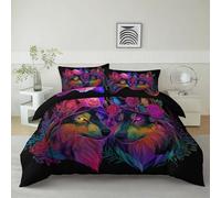 Juego de Funda Nórdica 3D Mitología Animales Lobo Rosa Juego de Cama de Microfibra Suave, Estampado Digital Moderno, Cierre con Cremallera y 2 Fundas de Almohada - Color, 220 x 220 cm