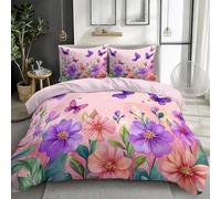 Juego de Funda Nórdica Acuarela Floral Animales Mariposa - Juego De Ropa de Cama 90 Niños Niña Juveniles, Fundas Nordicas de Edredón Rosa Microfibra Cepillada Suave 150 x 220 cm