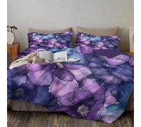 Juego de Funda Nordica Acuarela Floral Cama 90cm Pétalos De Ensueño Funda Edredon 135x200cm y 1 x Funda de Almohada de 50x75 cm Fundas Nórdicas Suave 100% Microfibra,Azul Púrpura