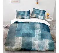 Juego de Funda nórdica artística Abstracta, tamaño Queen, Juego de Cama con patrón de Tinta Gris y Azul, Funda de edredón a Rayas, 260x240cm + 80x80cmx2