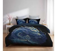 Juego de Funda Nórdica Azul, Dragón Gigante Astronauta Cielo Estrellado, Ropa de Cama de Microfibra Suave con Fundas de Almohada, Funda Nórdica Reversible con Cierre de Cremallera 200 x 220 cm