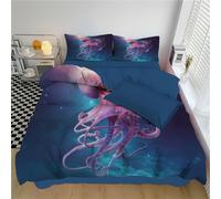 Juego de Funda Nórdica azul-violeta - Pulpo en el cielo estrellado, funda nórdica de microfibra suave, Ilustración de fantasía, incluye 2 fundas de almohada para adultos, adolescentes y niños