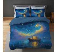 Juego de Funda Nórdica Barco Pesquero Dragón de Nube Superficie del Mar Azul, Ropa de Cama de Microfibra con Fundas de Almohada, Cierre de Cremallera Oculta y Reversible 240 x 260 cm