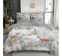 Juego de Funda nórdica Blanco Reversible, Suave Microfibra Ciervo Sika En La Nieve Estampado Funda Edredón con Cremallera, Acuarela Cuento De Hadas Juego de Cama 220x240 cm con 2 Fundas Almohada