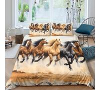 Juego de Funda nórdica Caballo galopando 3D Impreso Microfibra Suave Transpirable Dormitorio decoración Set de Cama Caballo jóvenes Adultos Single（140x200cm）