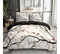 Juego de Funda Nórdica Cama 105/135 Pintura En Tinta China De Ramas De Árboles 180x220 cm Funda de Edredón Suave con 2 Funda de Almohada 50x75 cm, Juego de Cama Polialgodón con Cremallera