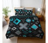 Juego de Funda Nórdica Cama 105 Geométrico Formas Abstracto con Fundas de Almohada, Microfibra Suave Reversible, 150 x 200 cm con Cremallera Oculta, Fácil Cuidado, Lavable a Máquina, Negro