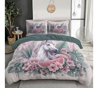 Juego de Funda Nórdica Cama 135/150 de 3 Piezas - Tropical 3D Arcoíris Caballo Flamenco Ropa de Cama Niños Adolescente Funda de Edredón 220x240cm y 1 Funda de Almohada 50x75cm