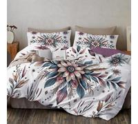 Juego de Funda Nordica Cama 135/150 Patrón de Botánico Retro Funda Edredon 240x220cm y 2 x Fundas de Almohada de 50x75 cm Fundas Nórdicas Floral Bohemio Suave Microfibra,Rosa Azul