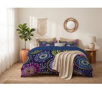 Juego De Funda Nórdica Cama 150 3 Piezas, Mandala Psicodélico Lunares Suave Microfibra Funda Nórdica Reversible 240X220Cm Y 2 Fundas De Almohada Con Cremallera, Flores Lujo Bohemias, Azul Oscuro