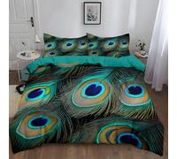 Juego de Funda Nórdica Cama 150 Plumas De Pavo Real Verde 220x240 cm Juego de 3 Piezas Ropa de Cama, Funda Edredon Suave Antialérgica Poliéster Algodón y Fundas de Almohada