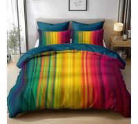 Juego de Funda Nórdica Cama 150 Rayas Arcoíris 220x240 cm Juego de 3 Piezas Ropa de Cama, Funda Edredon Suave Antialérgica Poliéster Algodón y Fundas de Almohada
