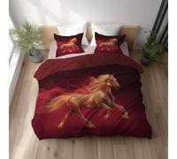 Juego de Funda Nórdica Cama 150 Rojo, Set de Cama de Microfibra Suave con Fundas de Almohada, Caballo Fuego PartículasFunda Nórdica Reversible, Fácil de Lavar 220 x 240 cm