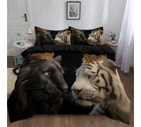 Juego de Funda Nordica Cama 80/90-135 x 200 cm, Reversible con Estampado Surrealista Animal León Tigre Blanco Tema 3 Piezas, Negro Microfibra Cepillada Funda Nordicos Verano