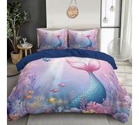 Juego De Funda Nordica Cama 80/90 Coral Cola Pez Dibujos Animados Funda Edredon 135X200Cm Y 1 X Fundas De Almohada De 50X75 Cm Fundas Nórdicas Vida Marina Fantástica Suave Microfibra,Azul Pálido