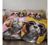 Juego de Funda Nórdica Cama 90 de 3 Piezas - Pintura Al Óleo Animal 3D Gafas De Sol Perro Ropa de Cama Niños Adolescente Funda de Edredón 150x220cm y 1 Funda de Almohada 50x75cm