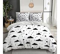 Juego De Funda Nordica Cama En Blanco Y Negro Nubes Y Gotas De Lluvia Estampado 3D Fundas Edredón,Paisaje del Cielo Microfibra Suave Transpirable 260X220Cm